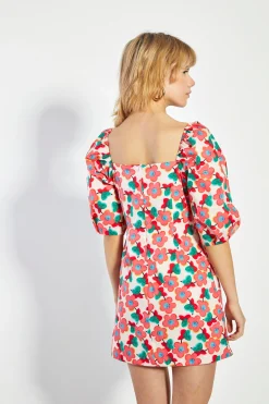 Glamorous Day Dresses|Mini Dresses|Pink Floral Puff Shoulder Mini Dress -