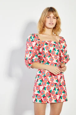 Glamorous Day Dresses|Mini Dresses|Pink Floral Puff Shoulder Mini Dress -
