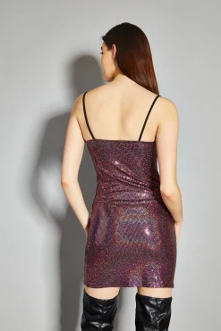 Glamorous Go To Partywear|Party Dresses|Pink Holographic Cowl Neck Mini Dress -