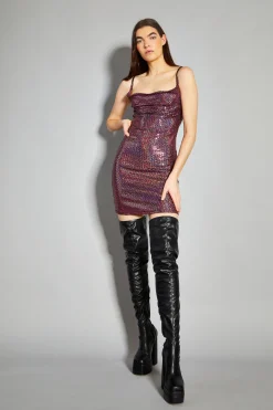 Glamorous Go To Partywear|Party Dresses|Pink Holographic Cowl Neck Mini Dress -