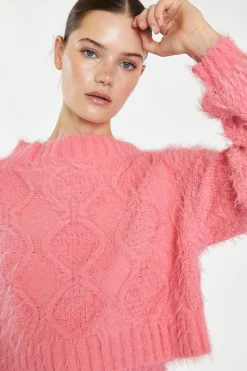 Glamorous Co-ords|Knitted Co-ords|Pink Knit Long Sleeve Jumper -