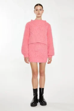 Glamorous Co-ords|Knitted Co-ords|Pink Knit Long Sleeve Jumper -