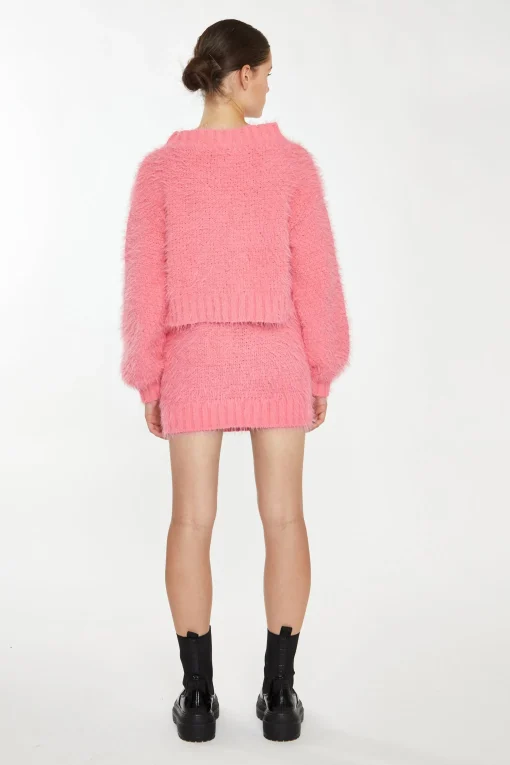 Glamorous Co-ords|Knitted Co-ords|Pink Knit Long Sleeve Jumper -