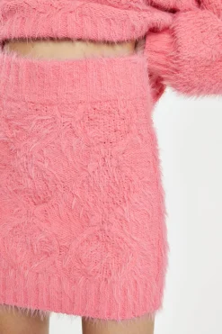 Glamorous Co-ords|Knitted Co-ords|Pink Knitted Mini Skirt -