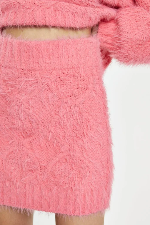 Glamorous Co-ords|Knitted Co-ords|Pink Knitted Mini Skirt -