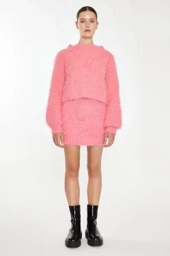 Glamorous Co-ords|Knitted Co-ords|Pink Knitted Mini Skirt -