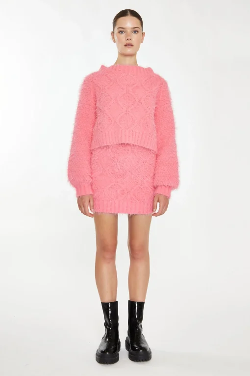 Glamorous Co-ords|Knitted Co-ords|Pink Knitted Mini Skirt -
