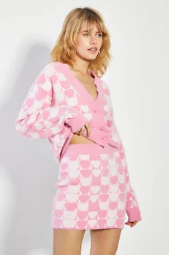 Glamorous Knitted Co-ords|Mini Skirts|Pink Multi Heart Mini Skirt -