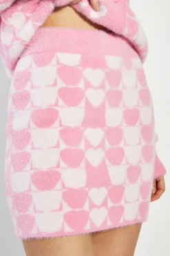 Glamorous Knitted Co-ords|Mini Skirts|Pink Multi Heart Mini Skirt -