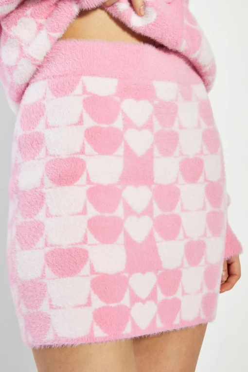 Glamorous Knitted Co-ords|Mini Skirts|Pink Multi Heart Mini Skirt -