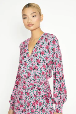 Glamorous Day Dresses|Wrap Dressses|Pink Multi Rose Mini Wrap Dress -