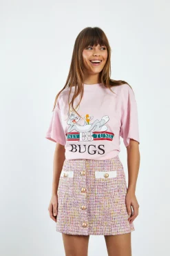Glamorous Co-ords|Mini Skirts|Pink Multi Tweed White High Waisted Mini Skirt with Contrast -