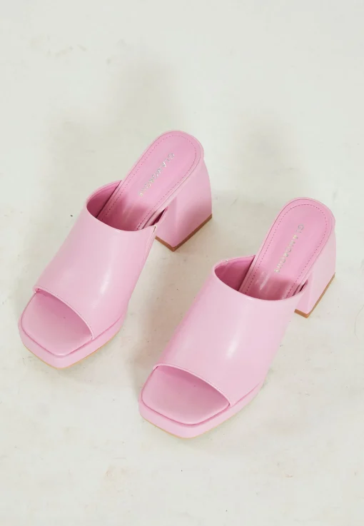 Glamorous Go To Partywear|Heels|Pink PU Block Heel Mules -