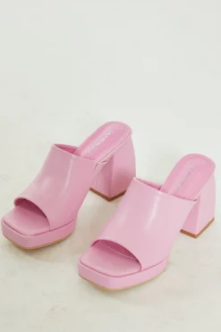 Glamorous Go To Partywear|Heels|Pink PU Block Heel Mules -