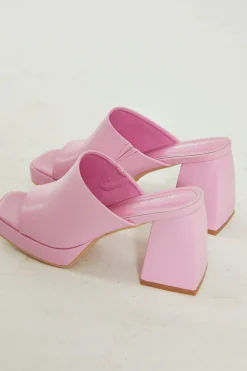 Glamorous Go To Partywear|Heels|Pink PU Block Heel Mules -