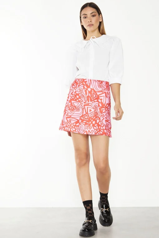 Glamorous Going Out Skirts|Mini Skirts|Pink Red Abstract Mini Skirt -