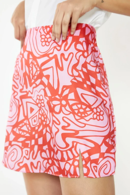 Glamorous Going Out Skirts|Mini Skirts|Pink Red Abstract Mini Skirt -