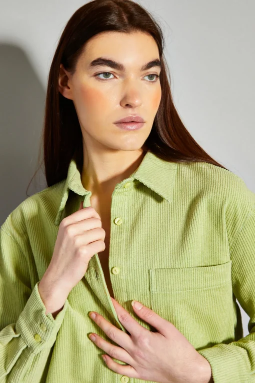 Glamorous Blouses & Shirts|Pistachio Corduroy Button Front Shirt -