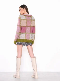 Glamorous Jumpers|Purple Green Multi Collar Detail Knit Jumper -