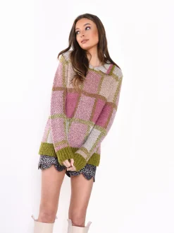 Glamorous Jumpers|Purple Green Multi Collar Detail Knit Jumper -