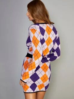Glamorous Cardigans|Purple Multi Argyle Pattern Crop Cardigan -