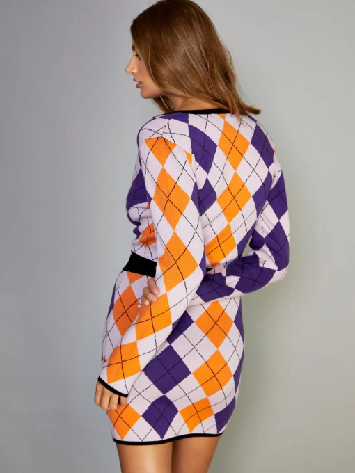 Glamorous Cardigans|Purple Multi Argyle Pattern Crop Cardigan -