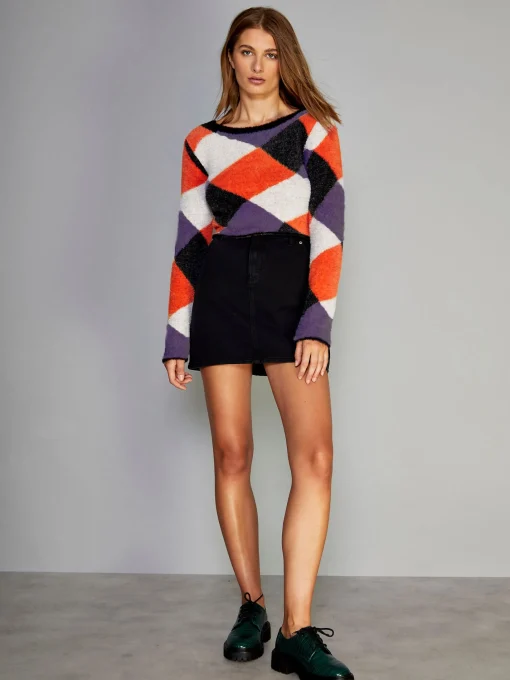 Glamorous Jumpers|Purple Orange Multi Cropped Jumper -