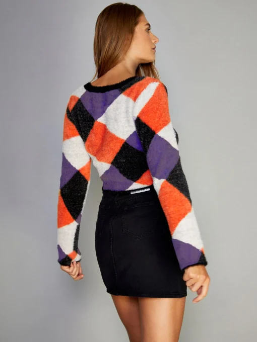 Glamorous Jumpers|Purple Orange Multi Cropped Jumper -