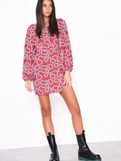 Glamorous Wrap Dressses|Mini Dresses|Red Abstract Print Long Sleeve Wrap Mini Dress -