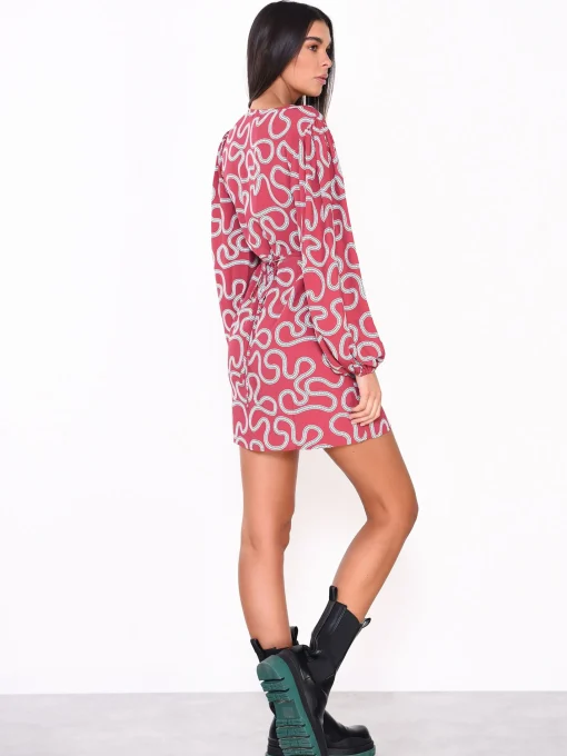 Glamorous Wrap Dressses|Mini Dresses|Red Abstract Print Long Sleeve Wrap Mini Dress -