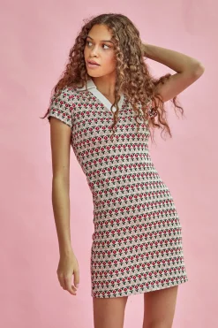 Glamorous Mini Dresses|Mini Dresses|Red Multi Flower Fitted Mini Dress with Collar -