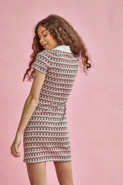 Glamorous Mini Dresses|Mini Dresses|Red Multi Flower Fitted Mini Dress with Collar -