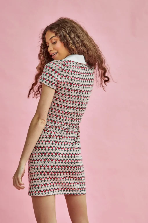 Glamorous Mini Dresses|Mini Dresses|Red Multi Flower Fitted Mini Dress with Collar -