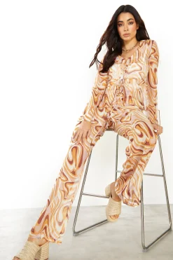 Glamorous Flares|Retro Marble Sheer Flared Trousers -