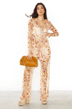 Glamorous Flares|Retro Marble Sheer Flared Trousers -