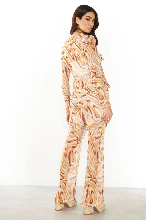 Glamorous Flares|Retro Marble Sheer Flared Trousers -