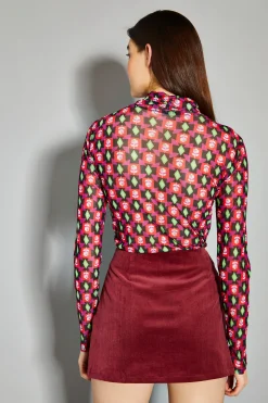 Glamorous Crops, Corsets & Bodysuits|Rose Multi Geo Print Mesh High Neck Bodysuit -