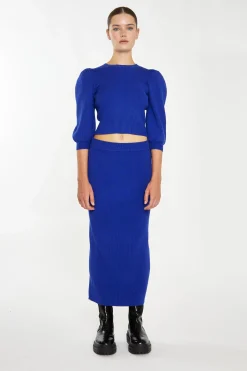 Glamorous Co-ords|Knitted Co-ords|Royal Blue Knitted Midi Skirt -
