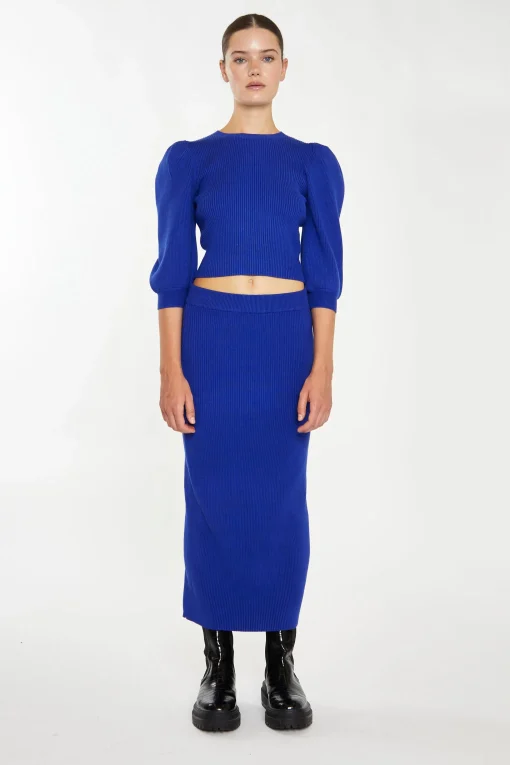 Glamorous Co-ords|Knitted Co-ords|Royal Blue Knitted Midi Skirt -