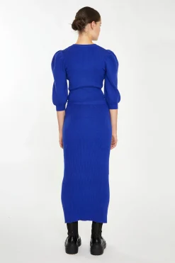 Glamorous Co-ords|Knitted Co-ords|Royal Blue Knitted Midi Skirt -