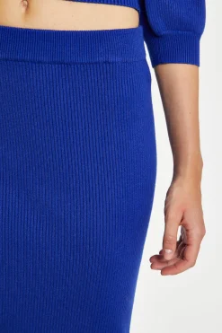 Glamorous Co-ords|Knitted Co-ords|Royal Blue Knitted Midi Skirt -