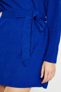 Glamorous Day Dresses|Knitted Dresses|Royal Blue Knitted Mini Dress with Tie Belt -