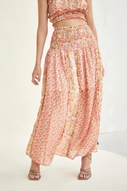 Glamorous Maxi Skirts|Ruffle High-Waisted Maxi Skirt with Smocked Panel -