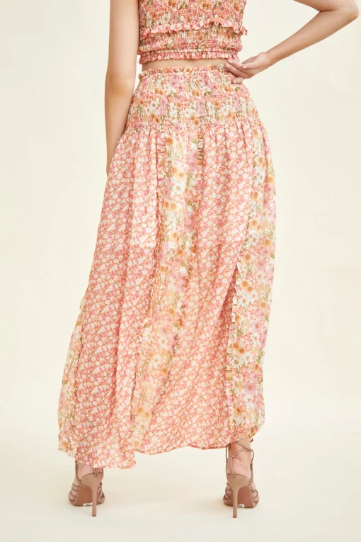 Glamorous Maxi Skirts|Ruffle High-Waisted Maxi Skirt with Smocked Panel -
