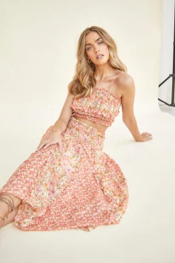 Glamorous Maxi Skirts|Ruffle High-Waisted Maxi Skirt with Smocked Panel -