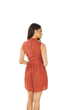 Glamorous Mini Dresses|Mini Dresses|Rust High Neck Sleeveless Skater Mini Dress -