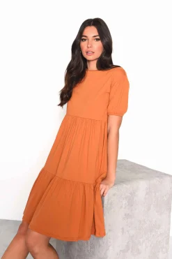 Glamorous Midi & Midaxi Dresses|Midi & Midaxi Dresses|Rust Tiered Smock Midi Dress -