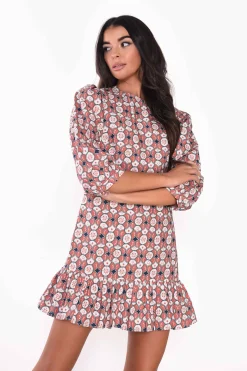 Glamorous Mini Dresses|Mini Dresses|Rust Tile Mini Shift Dress with Peplum Hem -