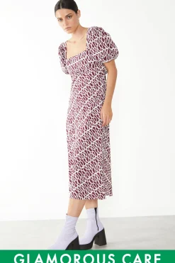 Glamorous Maxi Dresses|Maxi Dresses|Short Puff Sleeve Maxi Dress with Tie Back Detail -