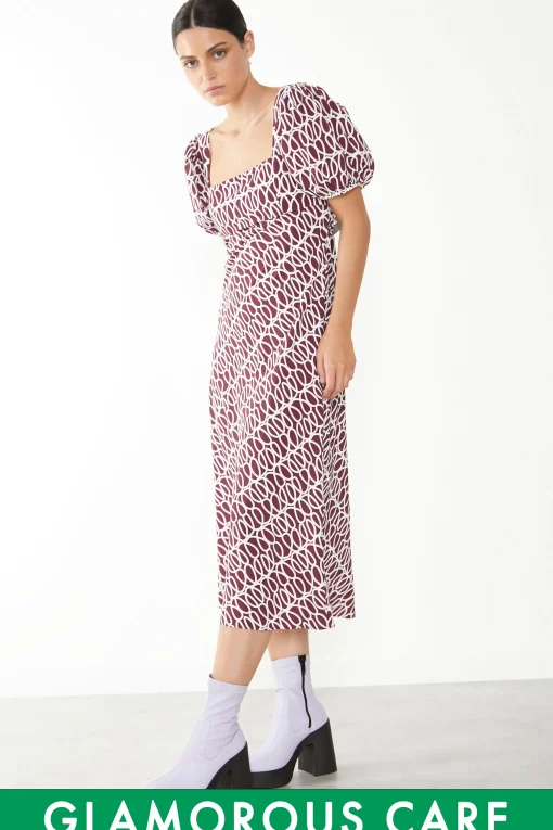 Glamorous Maxi Dresses|Maxi Dresses|Short Puff Sleeve Maxi Dress with Tie Back Detail -